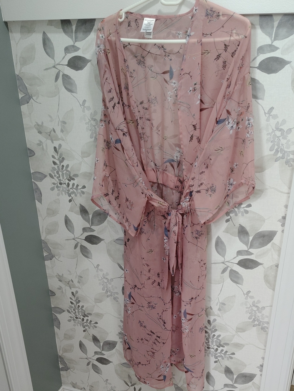 Floral Sheer Tie-Waist Robe in Dusty Pink by